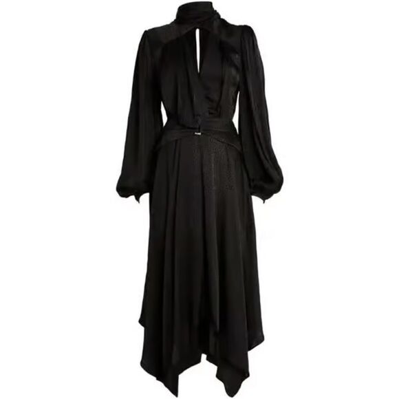 🔥ACLER luxury brand black Kerrison Draped Jersey long sleeve Maxi Dress size 2 - Picture 3 of 13